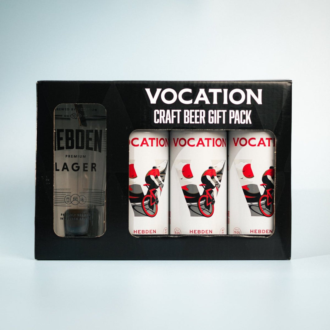 Vocation Hebden Lager Gift Set | Lager Gift Pack | 3 x 440ml Cans & Glass - Vocation Brewery