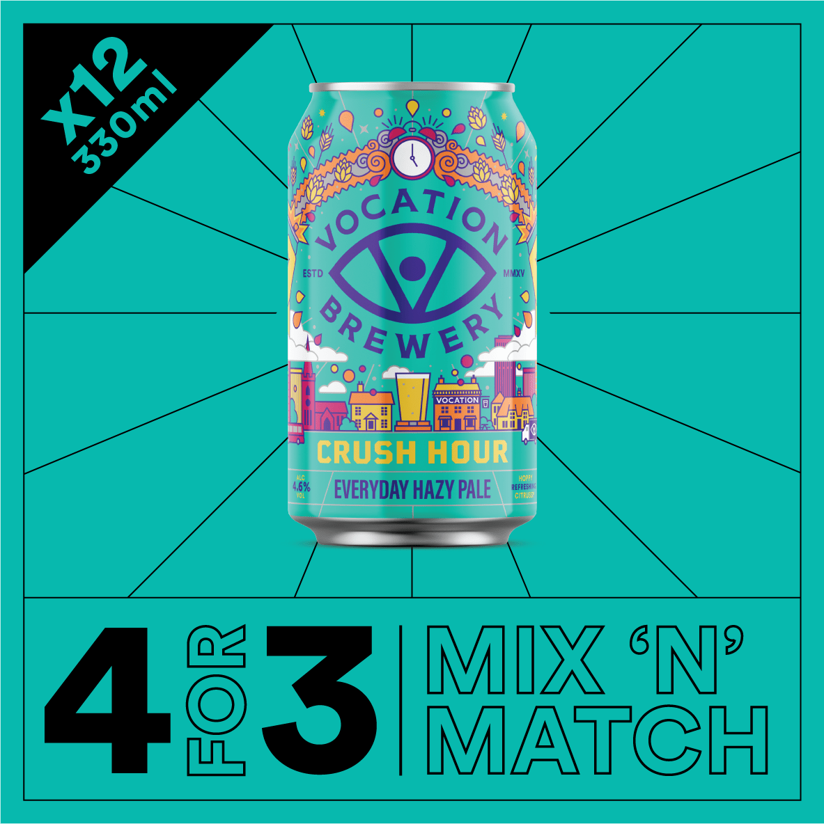 12PK Crush Hour | 4.6% Everyday Hazy Pale Ale 330ml - Vocation Brewery