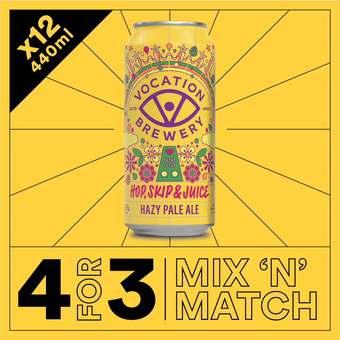 12PK Hop, Skip & Juice | 5.7% Hazy Pale Ale 440ml - Vocation Brewery