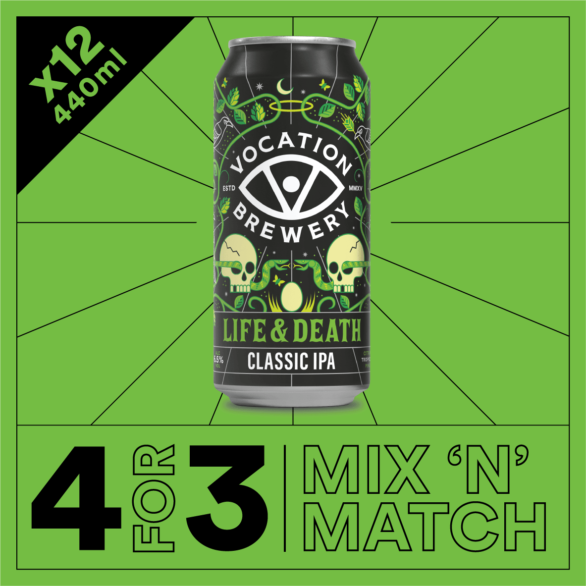12PK Life & Death | 6.5% Hoppy IPA 440ml - Vocation Brewery