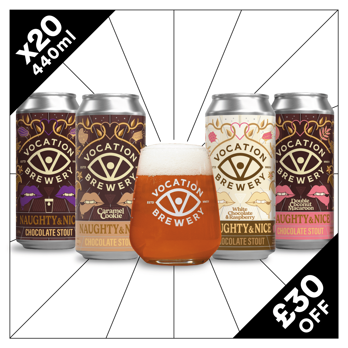 Big Value Stout Case | Mixed Stout Pack | 20 x 440ml & 2 Glasses - Vocation Brewery