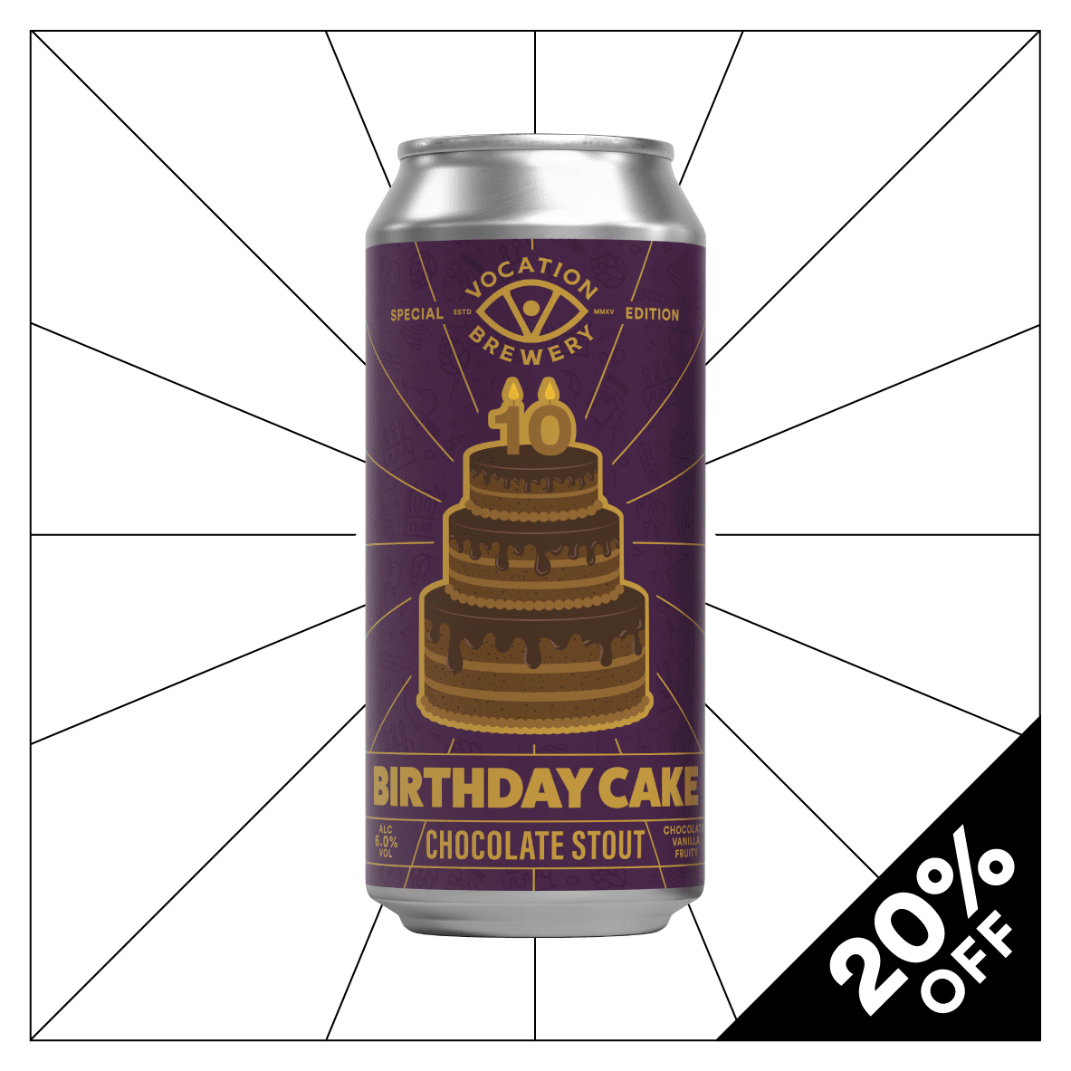 Birthday Cake | 6% Chocolate Stout | 440ml - Vocation Brewery