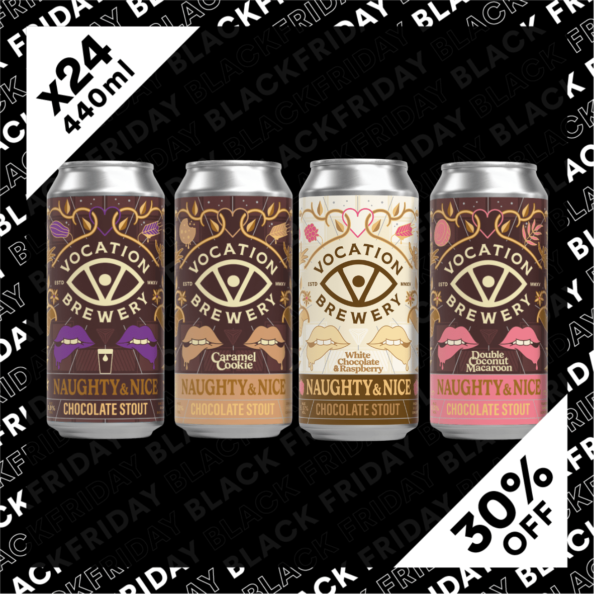 Black Friday Stout Selection | Mixed Stout Line - Up | 24 x 440ml Cans - Vocation Brewery