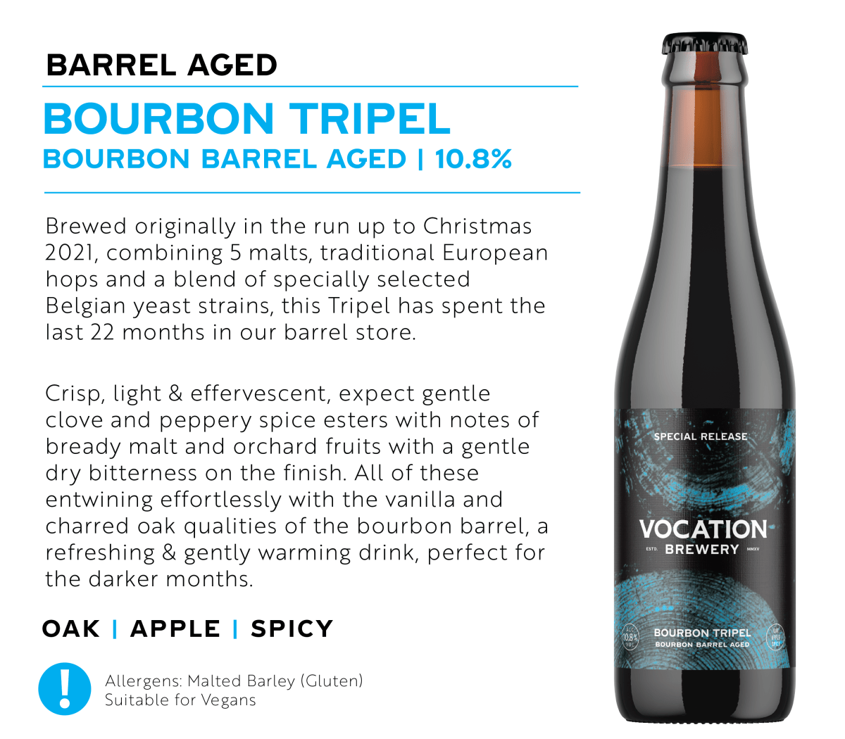 Bourbon Tripel | 10.8% Bourbon Barrel Aged | 330ml Bottle - Vocation Brewery