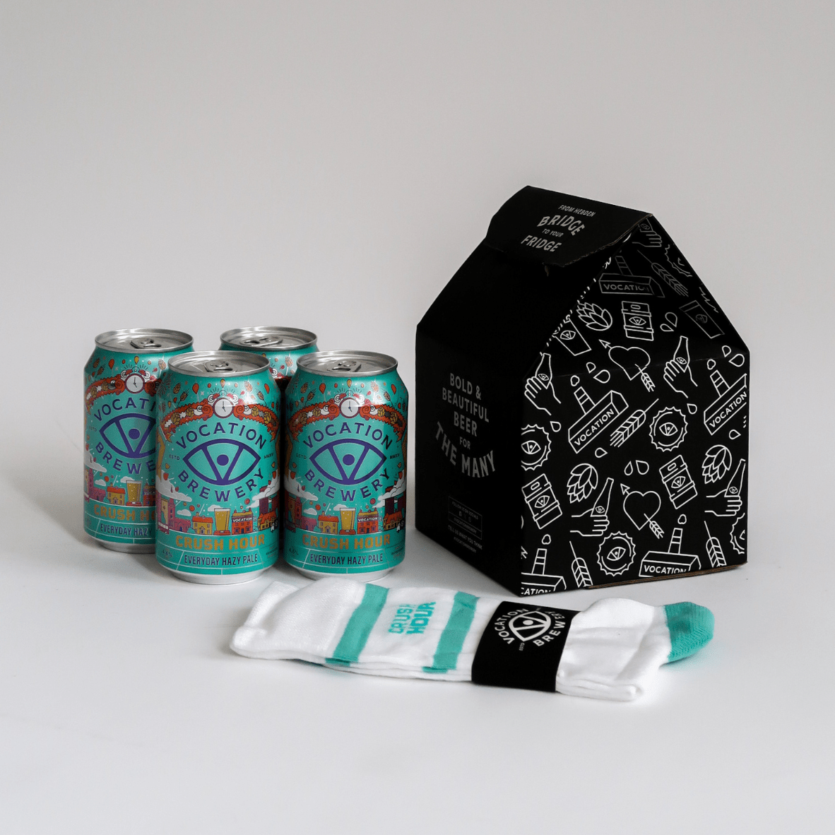 Crush Hour Beer & Socks Gift Set | Hazy Pale Gift Pack | 4 x 330ml & Socks - Vocation Brewery