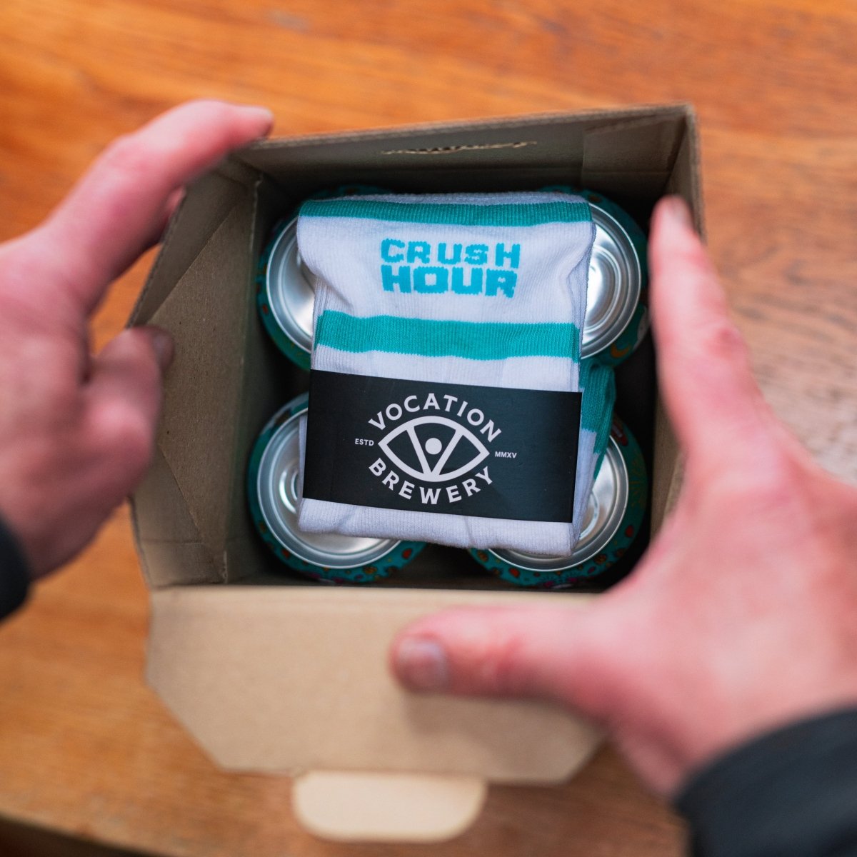 Crush Hour Beer & Socks Gift Set | Hazy Pale Gift Pack | 4 x 330ml & Socks - Vocation Brewery