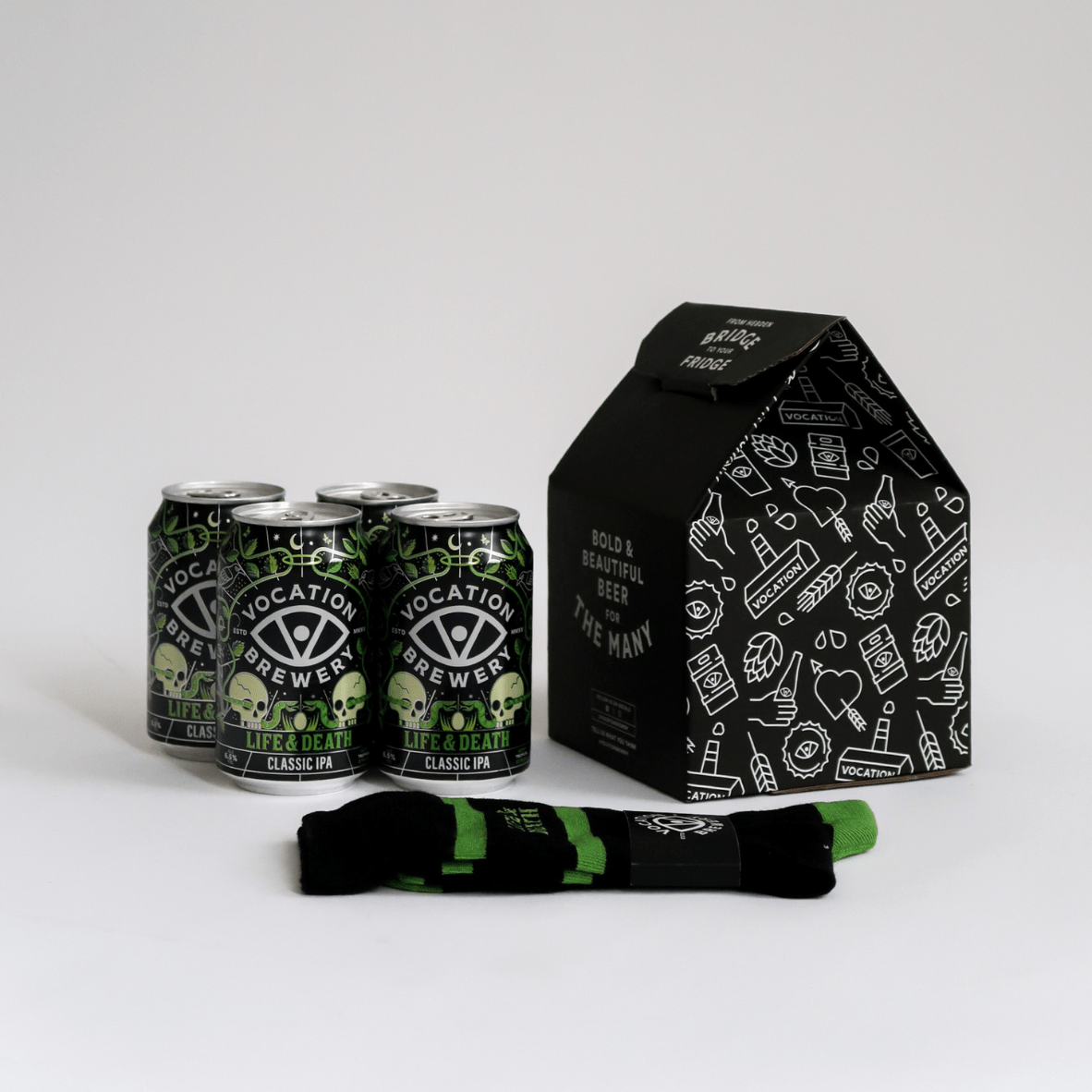 Life & Death Beer & Socks Gift Set | IPA Gift Pack | 4 x 330ml & Socks - Vocation Brewery