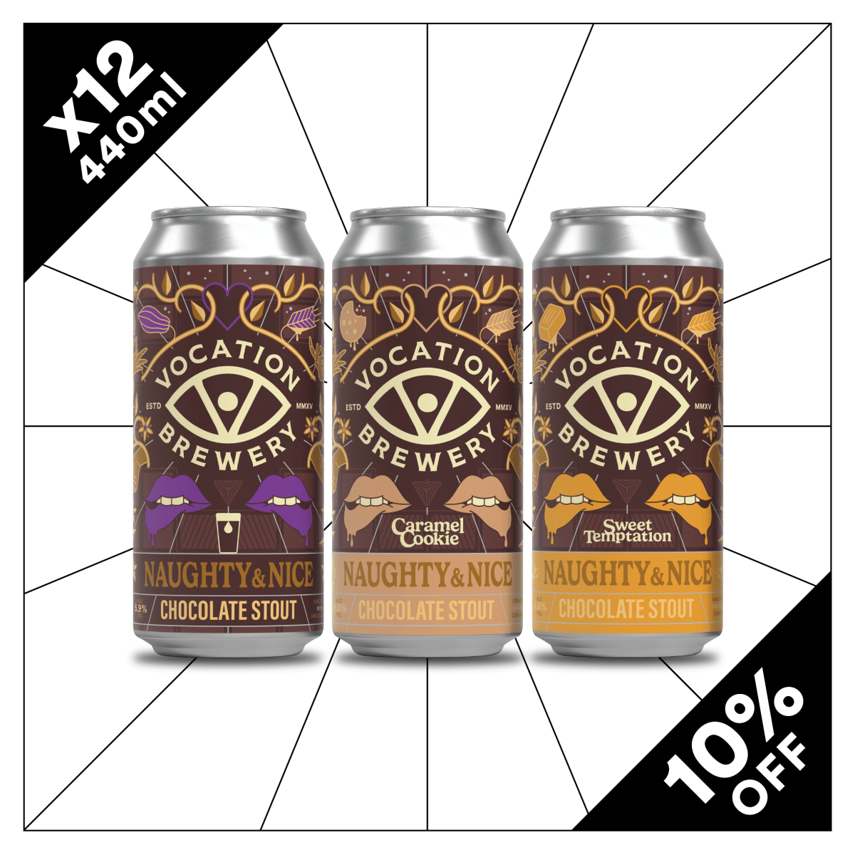 Naughty & Nice Chocolate Stout Case | Indulgent Stout Mixed Pack | 12 x 440ml - Vocation Brewery