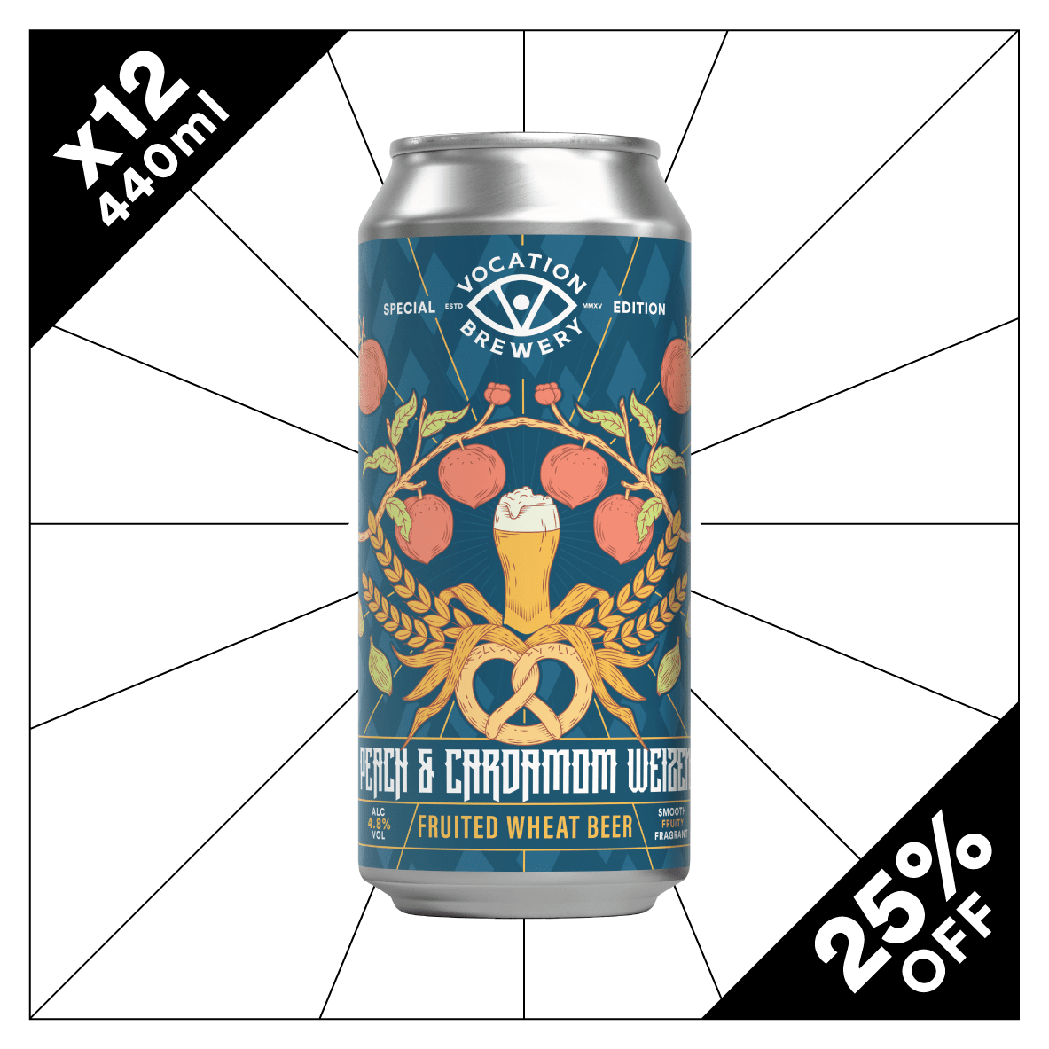 Peach & Cardamom Weizen | 4.8% Fruited Wheat Beer 440ml - Vocation Brewery