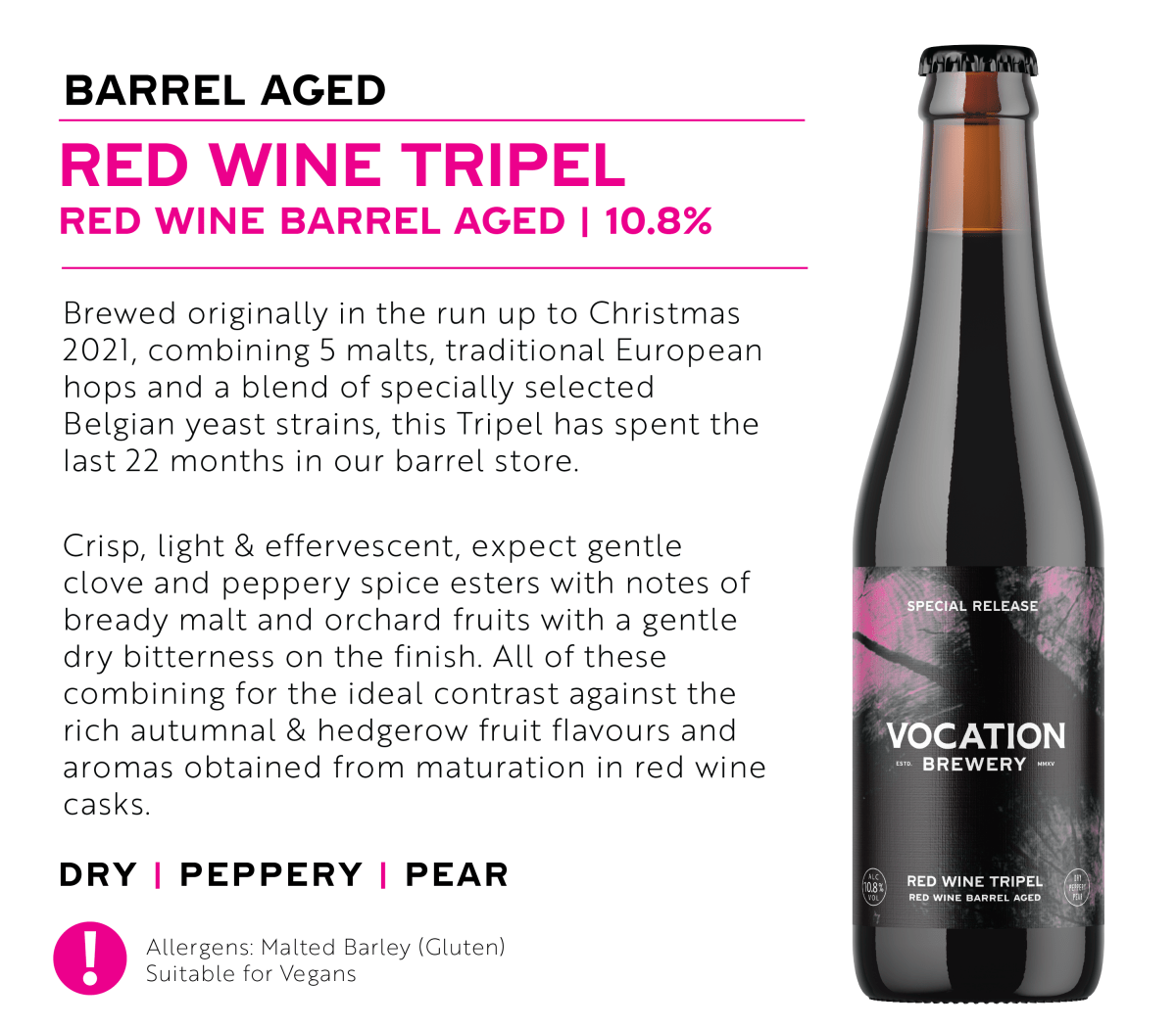 Red Wine Tripel | 10.8% Red Wine Barrel Aged | 330ml Bottle - Vocation Brewery