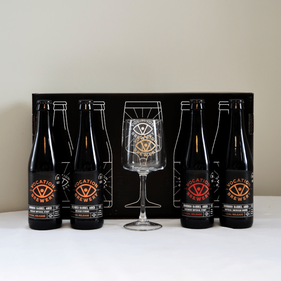 Vocation Barrel Aged Showcase Box | Barrel Aged Beer Gift Pack | 4 x 330ml Bottles & Glass - Vocation Brewery