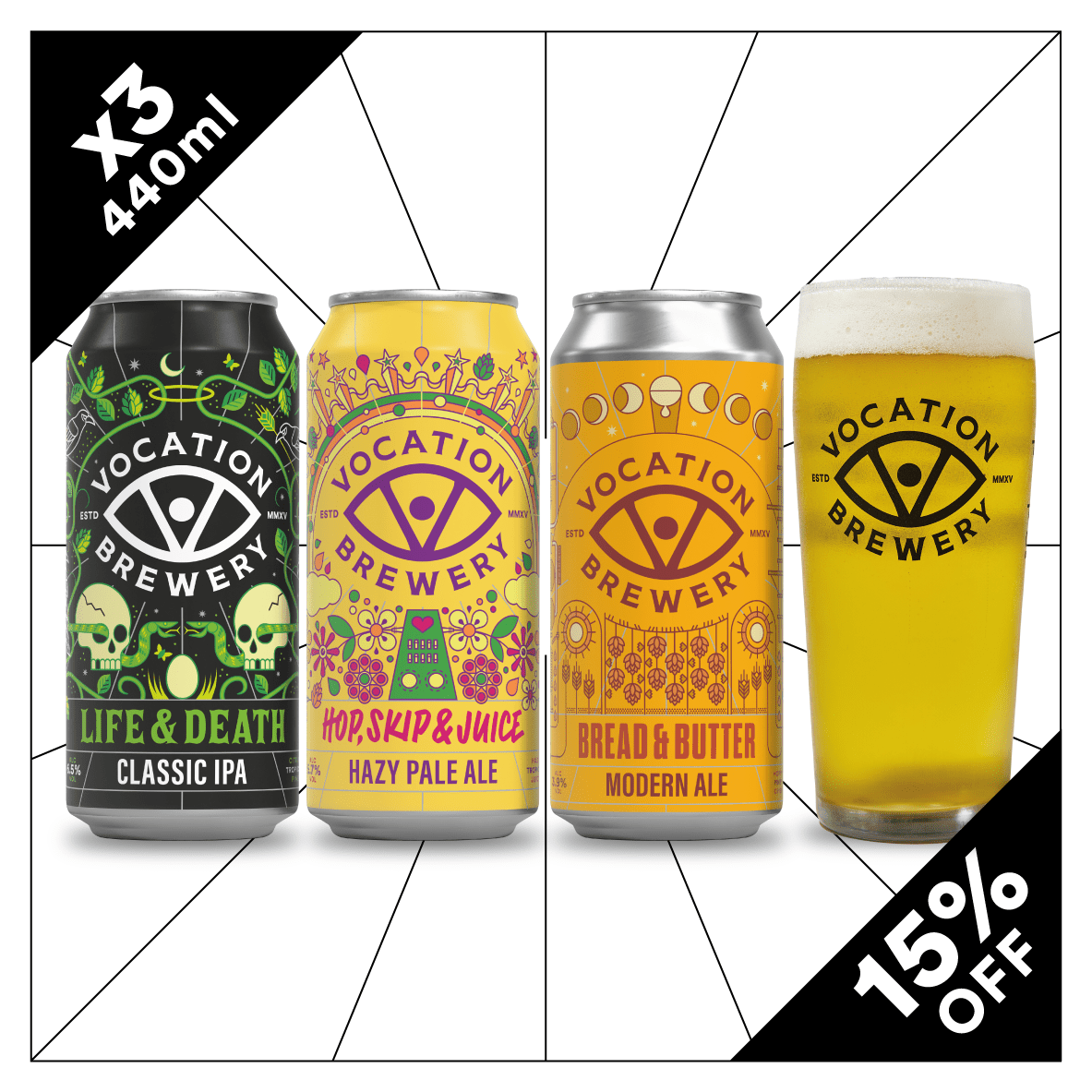Vocation Pale Ale Heroes Gift Set | Pale Ale Gift Pack | 3 x 440ml Cans & Glass - Vocation Brewery