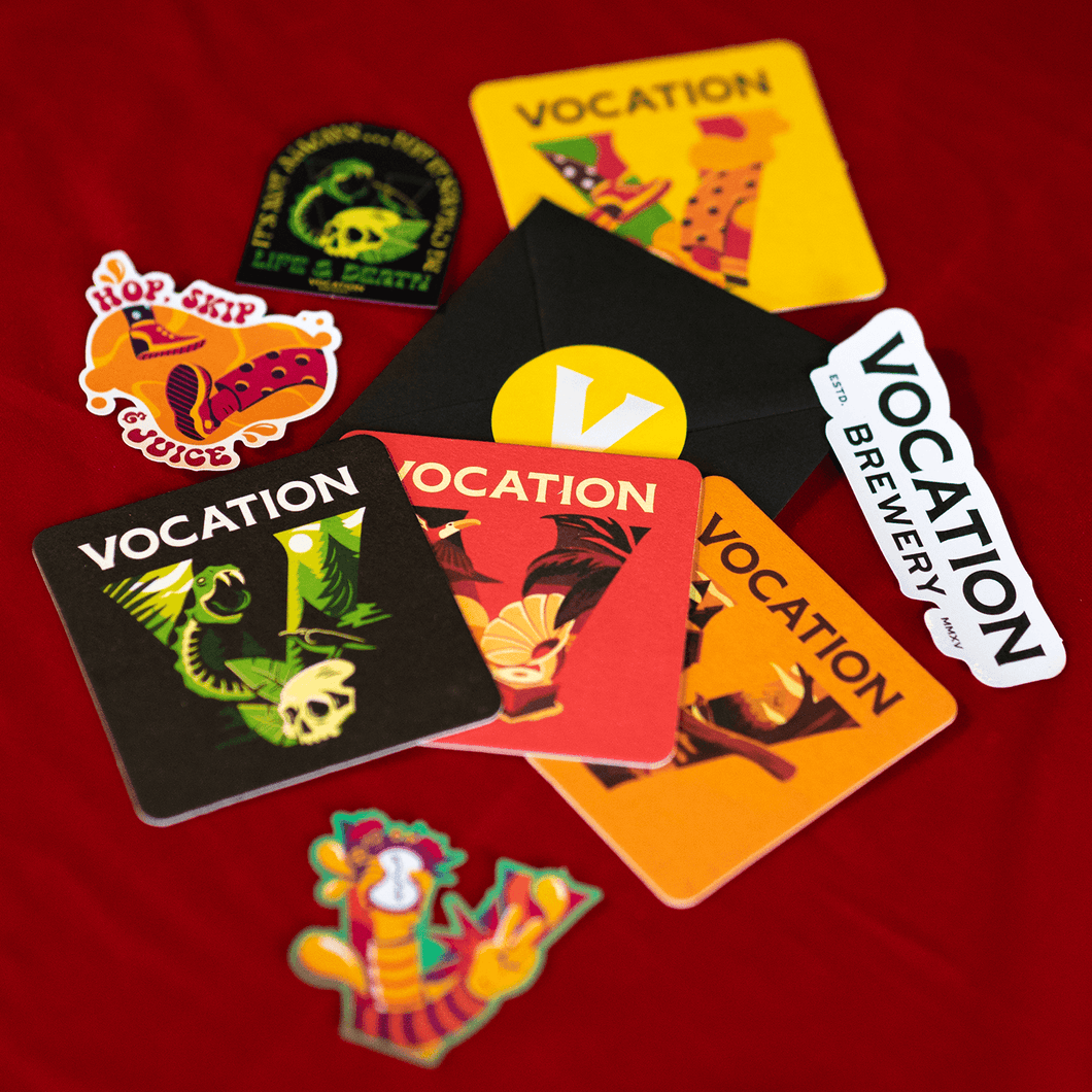 Vocation Legends Merch Pack | 4PK Beer Mats & Stickers - Vocation Brewery